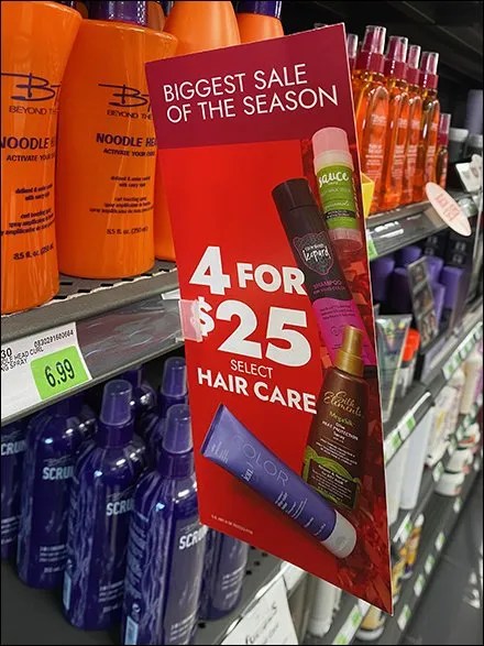 4-For-$25 Biggest Hair Care Sale Merchandising At Shelf Edge